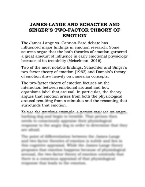 Solution James Lange And Schacter And Singer S Two Factor Theory Of