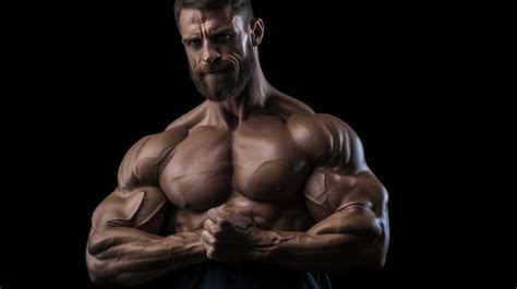 A Muscular Strong Man A Bodybuilder With A Naked Torso Showing Muscles Abs Biceps Triceps On A