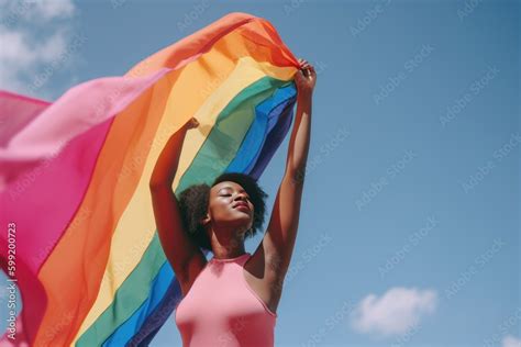 Black Queer Person Holding Rainbow Flag Lgbt Pride Or Gay Pride