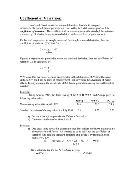 Coefficient Of Variation