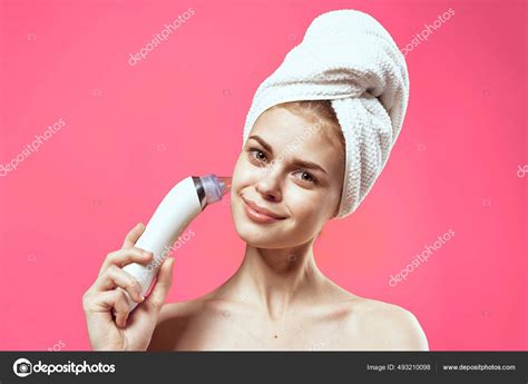 Woman With Towel On Head Naked Shoulders Facial Massage Stock Photo ShotStudio 493210098