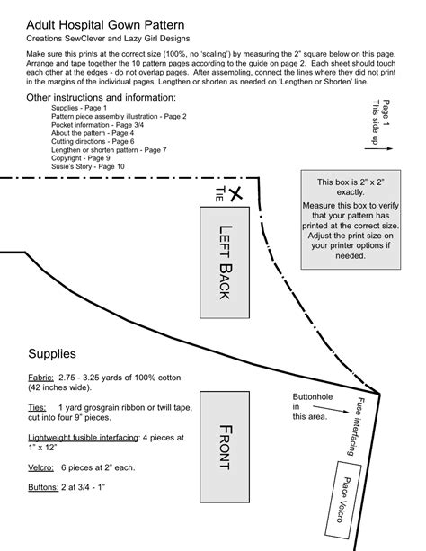 Adult Hospital Gown Sewing Pattern Templates Download Printable PDF ...