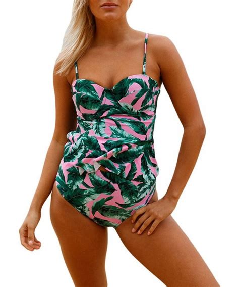 Womens Sexy 2pcs Floral Print Peplum Ruffle Flounce Tankini Swimsuit