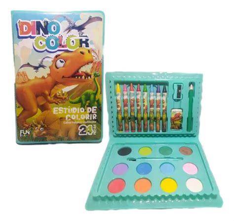 Kit Escolar Dinossauro Livro De Colorir L Pis Giz Tinta Parcelamento