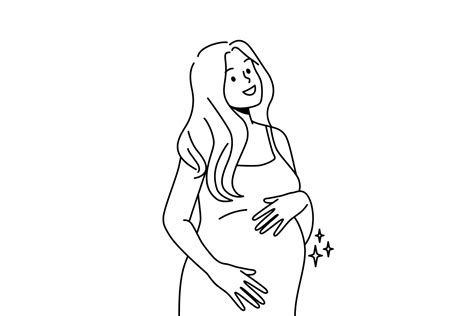 Smiling Young Woman Touching Belly Excited With Pregnancy Happy