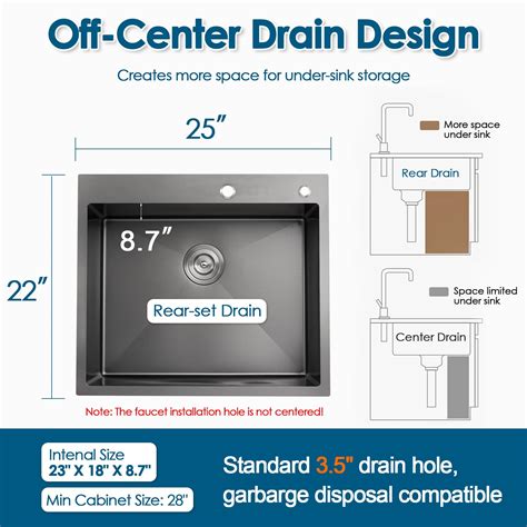 ROVOGO 25x22 in. Drop In Kitchen Sink, Top Mount Stainless Steel 25