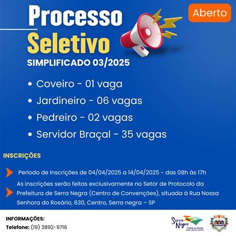 Processo Seletivo 03/2025 - Processo Seletivo Simplificado nº 03/2025 – Prefeitura de Serra Negra ...