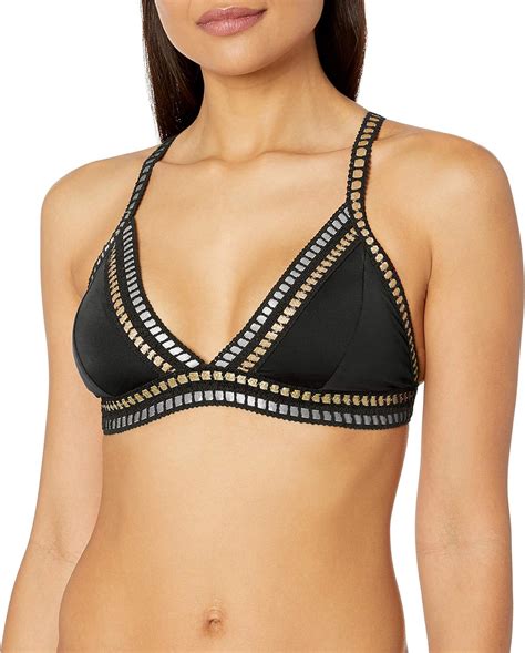 La Blanca Women S Triangle Bra Bikini Swimsuit Top Black Gold Silver