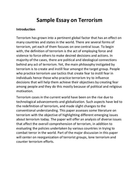 Sample Essay On Terrorism