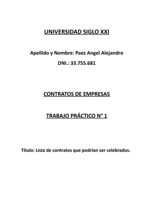 Contrato De Empresas Tp N Universidad Siglo Xxi Apellido Y Nombre