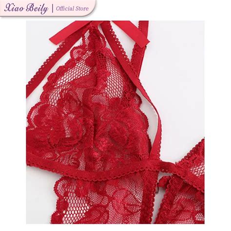 Xiaobeily Lace Temptation Sling Open Crotch Jumpsuit Sexy Lingerie Panty Bikini Underwear For
