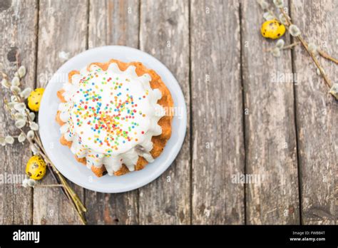 Easter Cake With Pussy Willows Bouquet Stock Photo Alamy