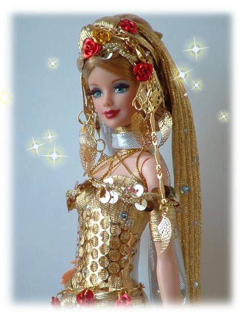 A Barbie Doll Dressed In Gold And Red