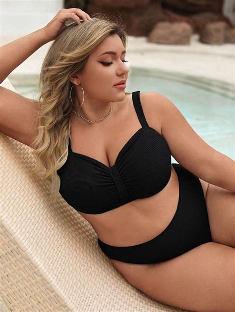 Swim Chiccia Plus Size Women Summer Beach Solid Color Simple Daily Bikini Top Shein Usa
