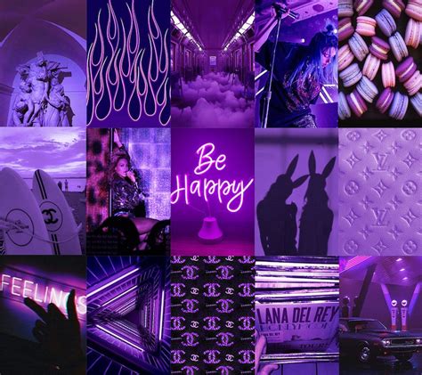 120 Pcs Boujee Purple Aesthetic Wall Collage Kit Neon Purple Etsy