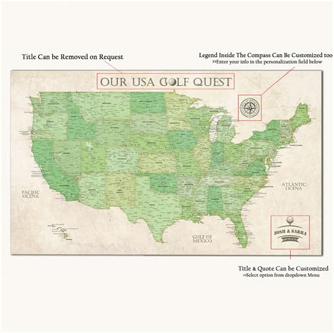 Golf Courses Push Pin USA Map | Personalized Golf Gift | Canvas Art Bay