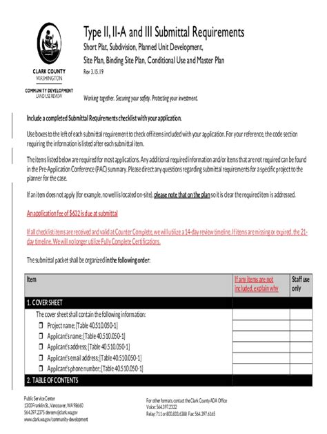 Fillable Online Clark Wa Type Ii Ii A And Iii Submittal Requirements