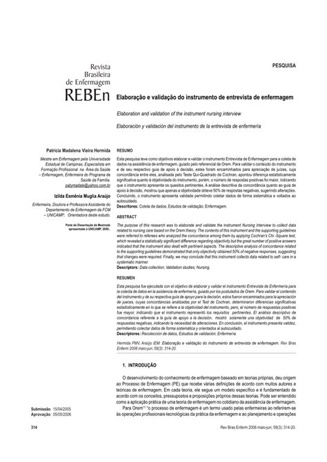 PDF Elaboração e validação do instrumento de entrevista de enfermagem