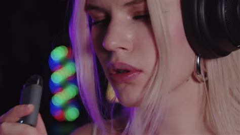 Beautiful Blonde Woman Gamer Smoking A Ecigarette Stock Footage Videohive