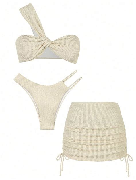 Conjunto De Bikini Sexy De Tres Piezas Con Un Hombro De Estilo Europeo Y Estadounidense Para El