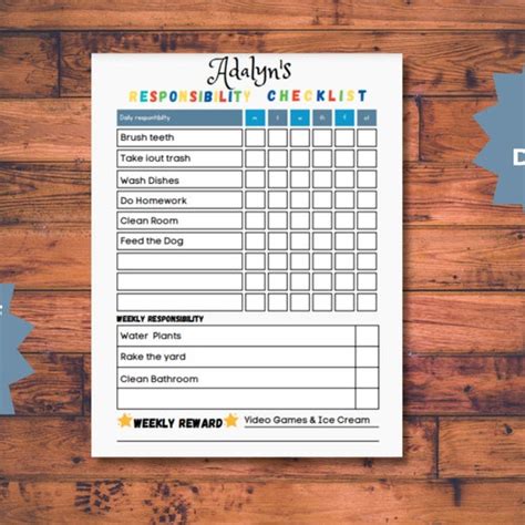 Kids Responsibility Checklist Printable Chores Checklist Etsy Canada