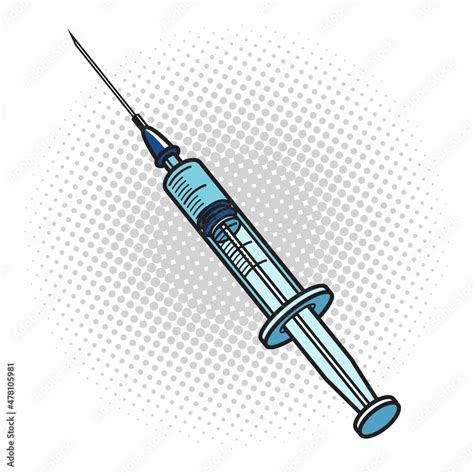 Syringe isolated on a white background. Vaccination concept. Comic pop ...