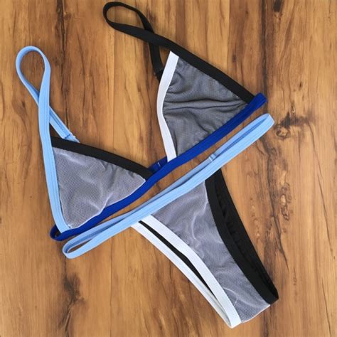 JABERAI Swimwear Micro Bikini Brazilian Mesh Patchwork Scrunch Butt Swimsuit Thong Swimwear