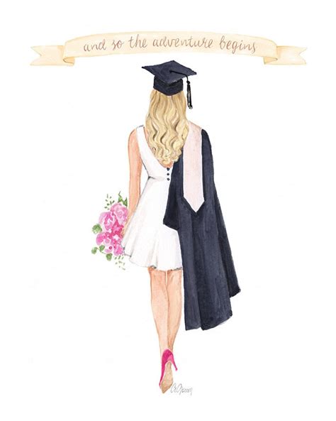 Graduation T Print Blonde Girl Graduation Day Art T Etsy