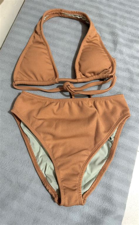 Piece High Waist Bikini Cinnamon Color Women S Fashion Swimwear Bikinis Swimsuits On