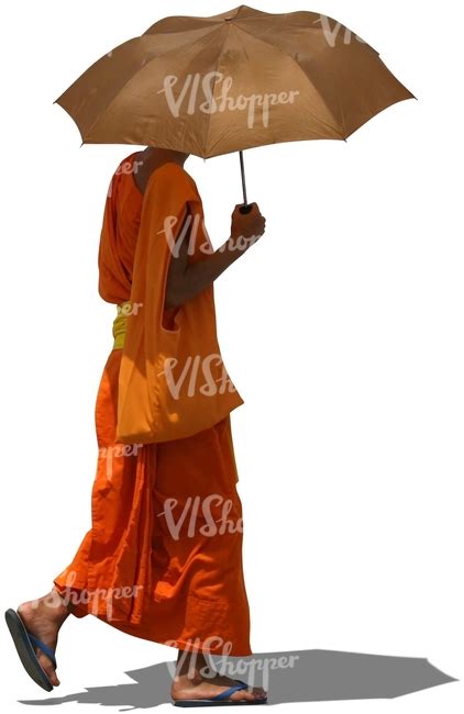 Cut Out Buddhist Monk Walking With An Umbrella Vishopper