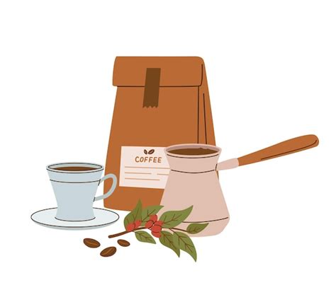 Sac En Papier De Tasse De Caf Dessin La Main Avec Des Haricots Et