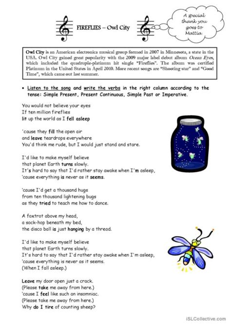 5 Fireflies English Esl Worksheets Pdf And Doc