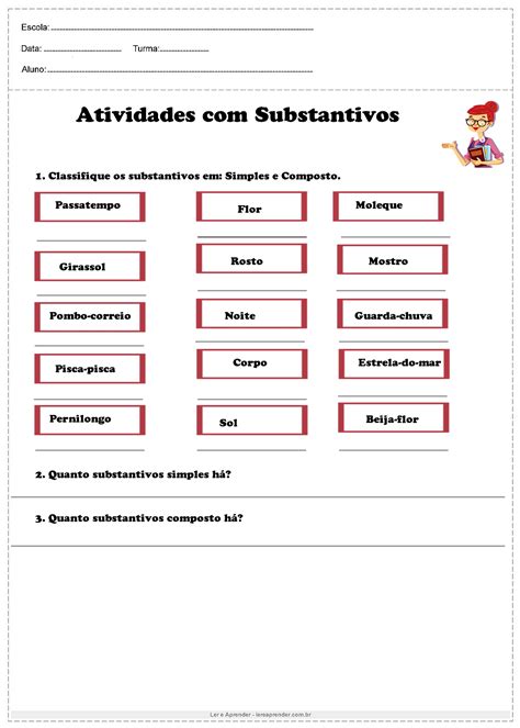 Classifique Os Substantivos Abaixo - Classifique os substantivos - Ler e Aprender