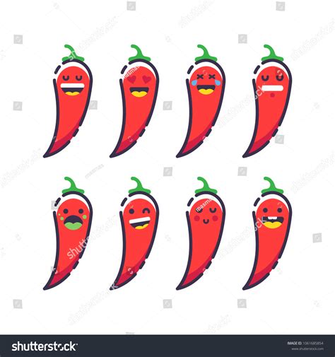 Cute Smiling Red Hot Peppers Set Stock Vector Royalty Free Shutterstock