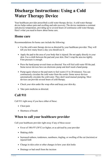 Text Discharge Instructions Using A Cold Water Therapy Device