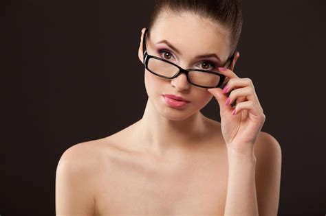 Premium Photo Sexy Hot Woman In Glasses On Black Background Closeup