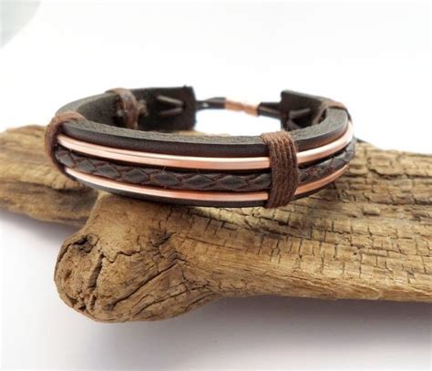 Braided Leather And Copper Bracelet Copper Bracelet Men Leather Bracelet Men 7th Anniversary