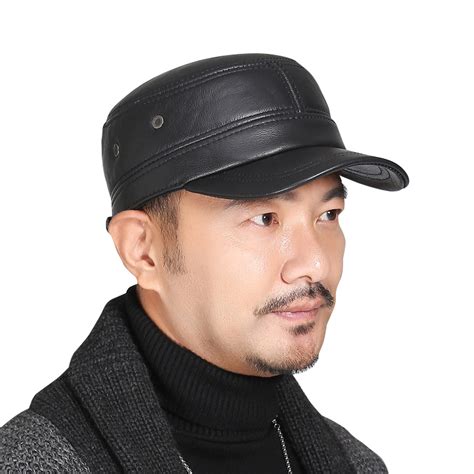 Купить Головной убор Кожаный плоская крышка осень и зима натуральная ...
