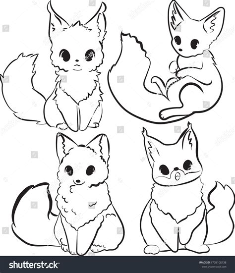 Little Foxes Anime Vector Line Art Stock Vector (Royalty Free) 1708108138