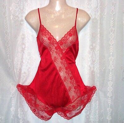 Med Texsheen Hot Cheery Red Vintage Teddy Babydoll Nightgown Lingerie