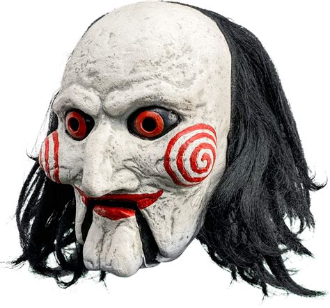 Saw Jigsaw Billy Moving Puppet Mouth Mask with Hair, White/Red, One