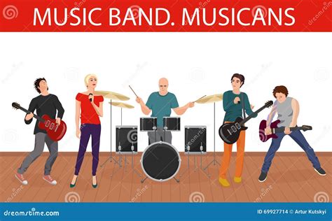 Vector Illustration Of Musicians Music Band Young Rock Group Stock