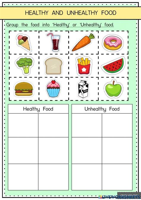 Healthy Vs Unhealthy Foods Worksheet