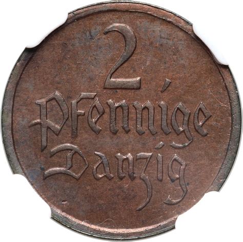 Wolne Miasto Gdańsk 2 fenigi 1923 Berlin stempel lustrzany PROOF