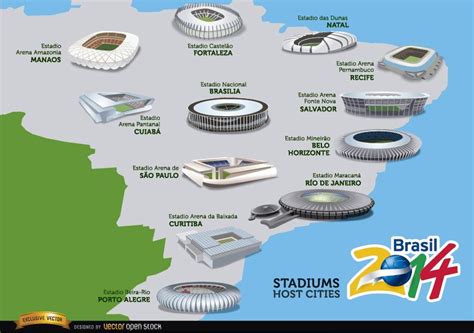 Stadiums Hosts Cities Brazil 2014 Map Vector Download