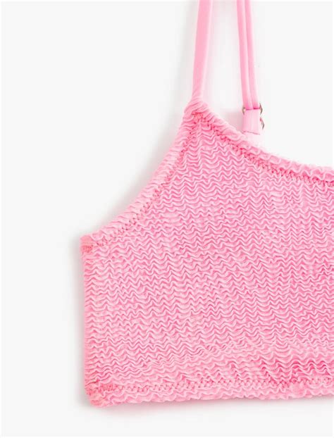 Pembe Kadın Koton X Sibil Çetinkaya Dokulu Bikini Üstü İnce Askılı Pedli 4SAK10153MM Koton