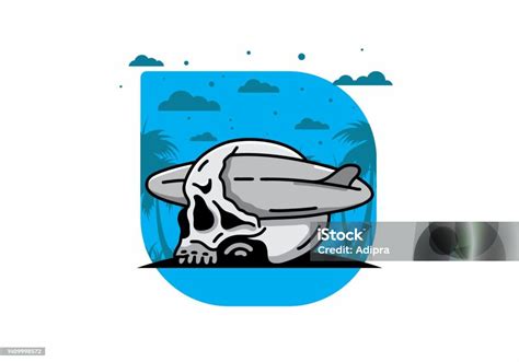 Surfboard Piercing The Skull Illustration Design Stock Illustration