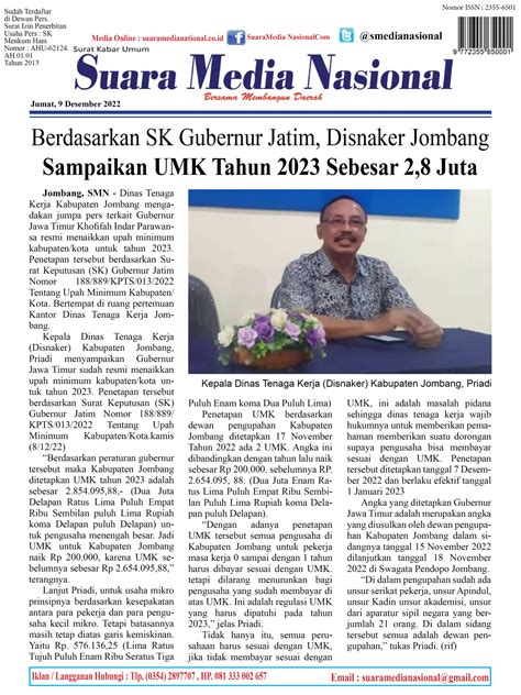 Berdasarkan SK Gubernur Jatim Disnaker Jombang Sampaikan UMK Tahun