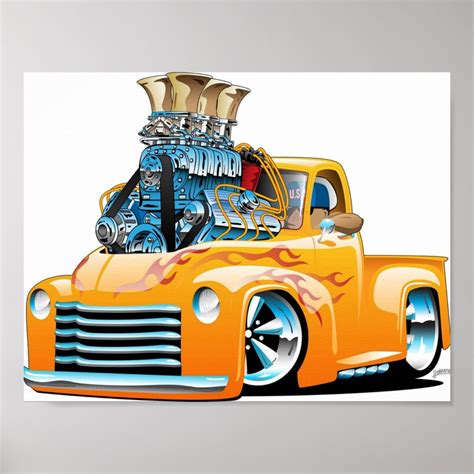 American Classic Hot Rod Pickup Truck Cartoon Poster Zazzle