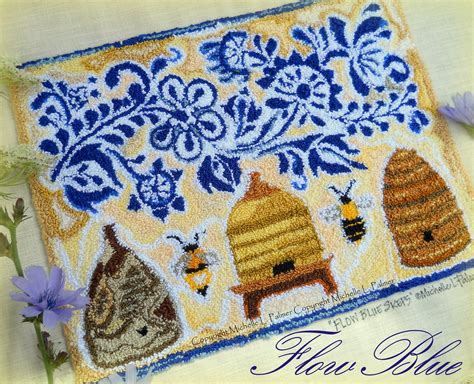 Flow Blue Design Flowers Bee Skeps Hives Honeybee Punch Needle